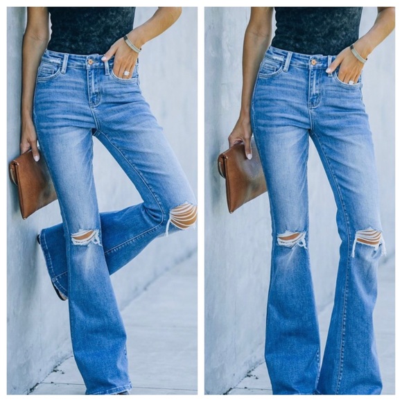 03 BOHO STRETCH DISTRESSED FLARE JEANS - Picture 3 of 4